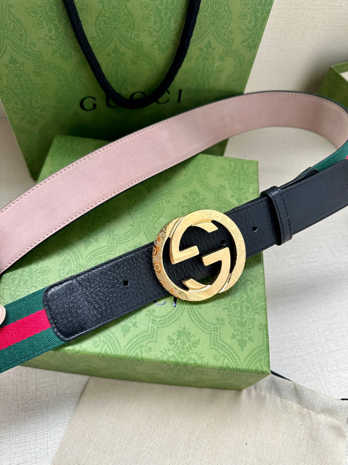 Green and Red Striped Belt Width 3.8cm