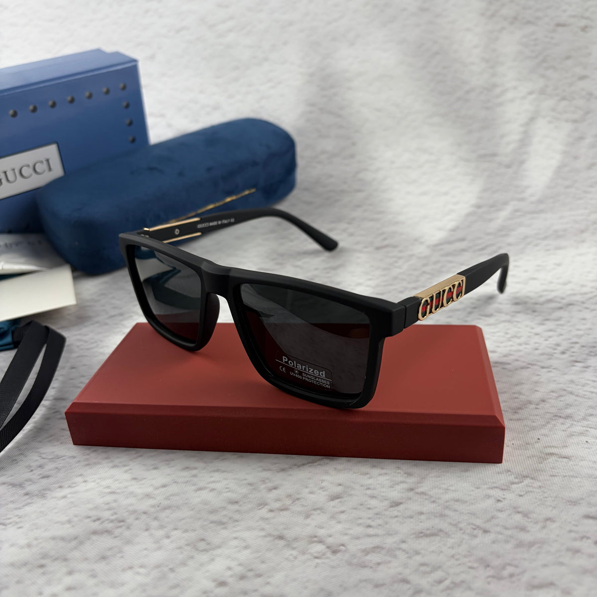 Classic Matte Black Polarized Sunglasses with Gold Accent Temples