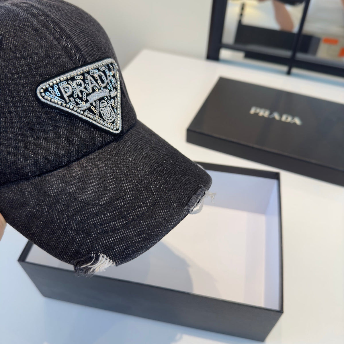 Embellished Denim Baseball Cap - Adjustable Distressed Streetwear