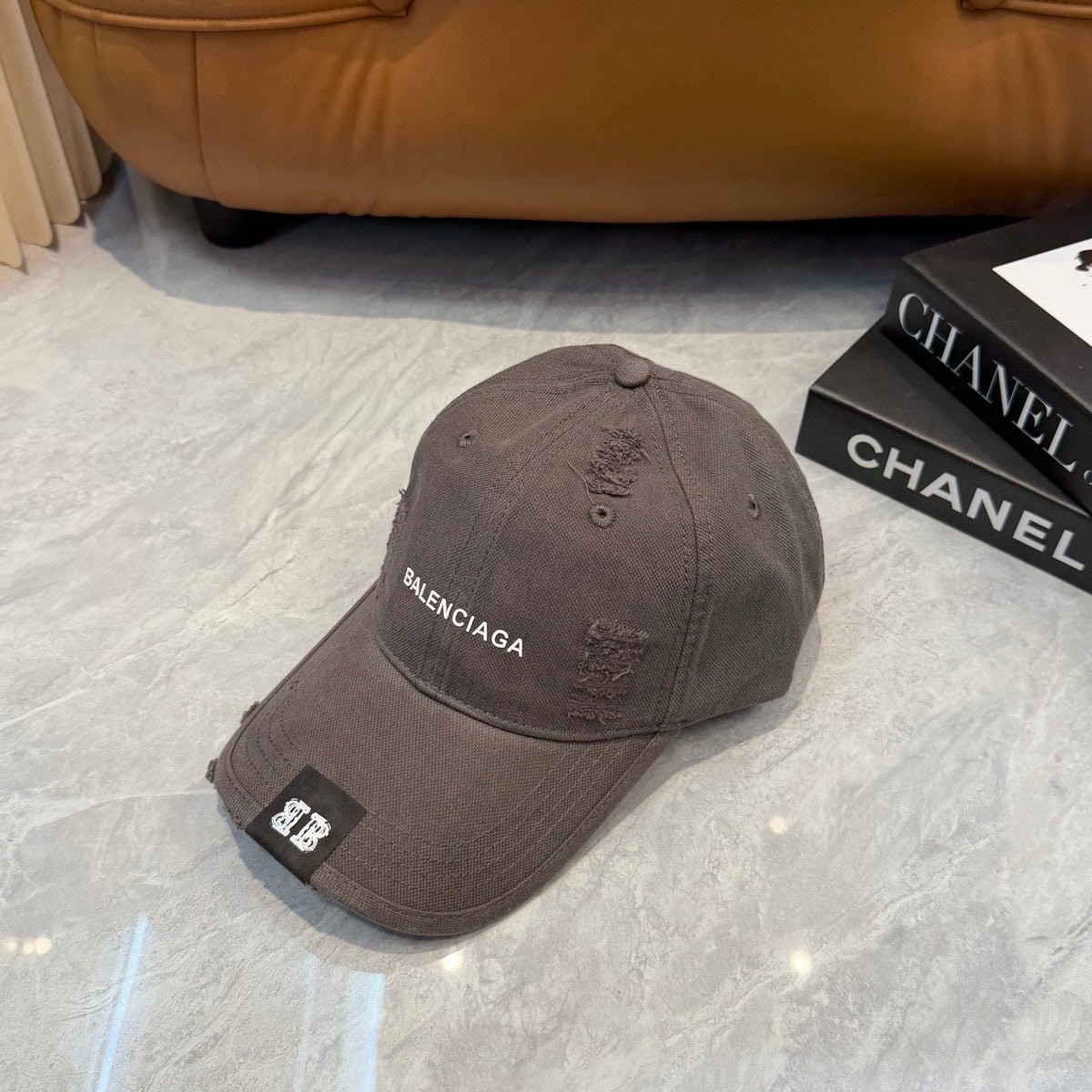 Distressed Style Baseball Cap in Charcoal