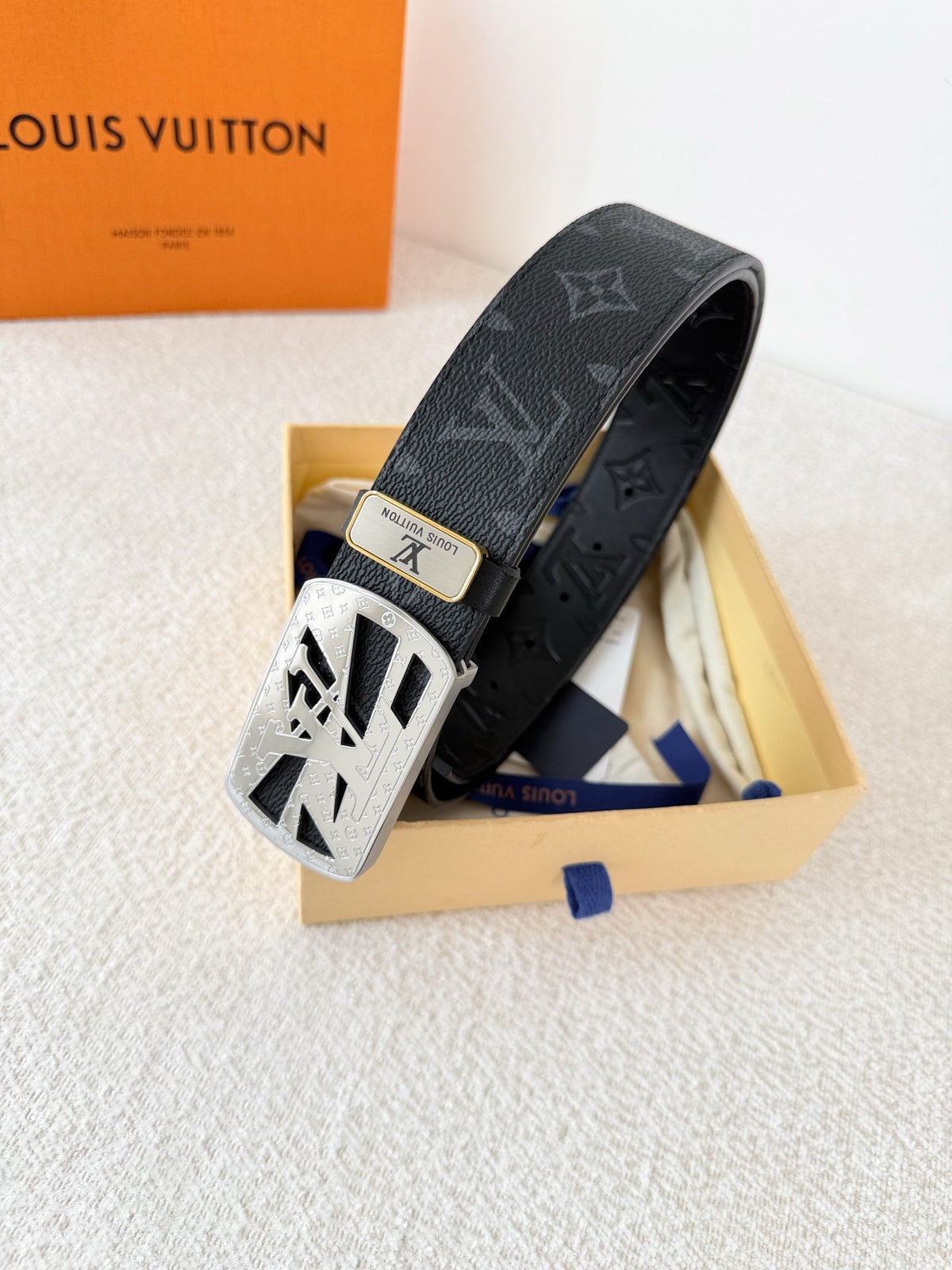 Modern Monogram Embossed Leather Belt | 3.8cm Width Men's Accessory