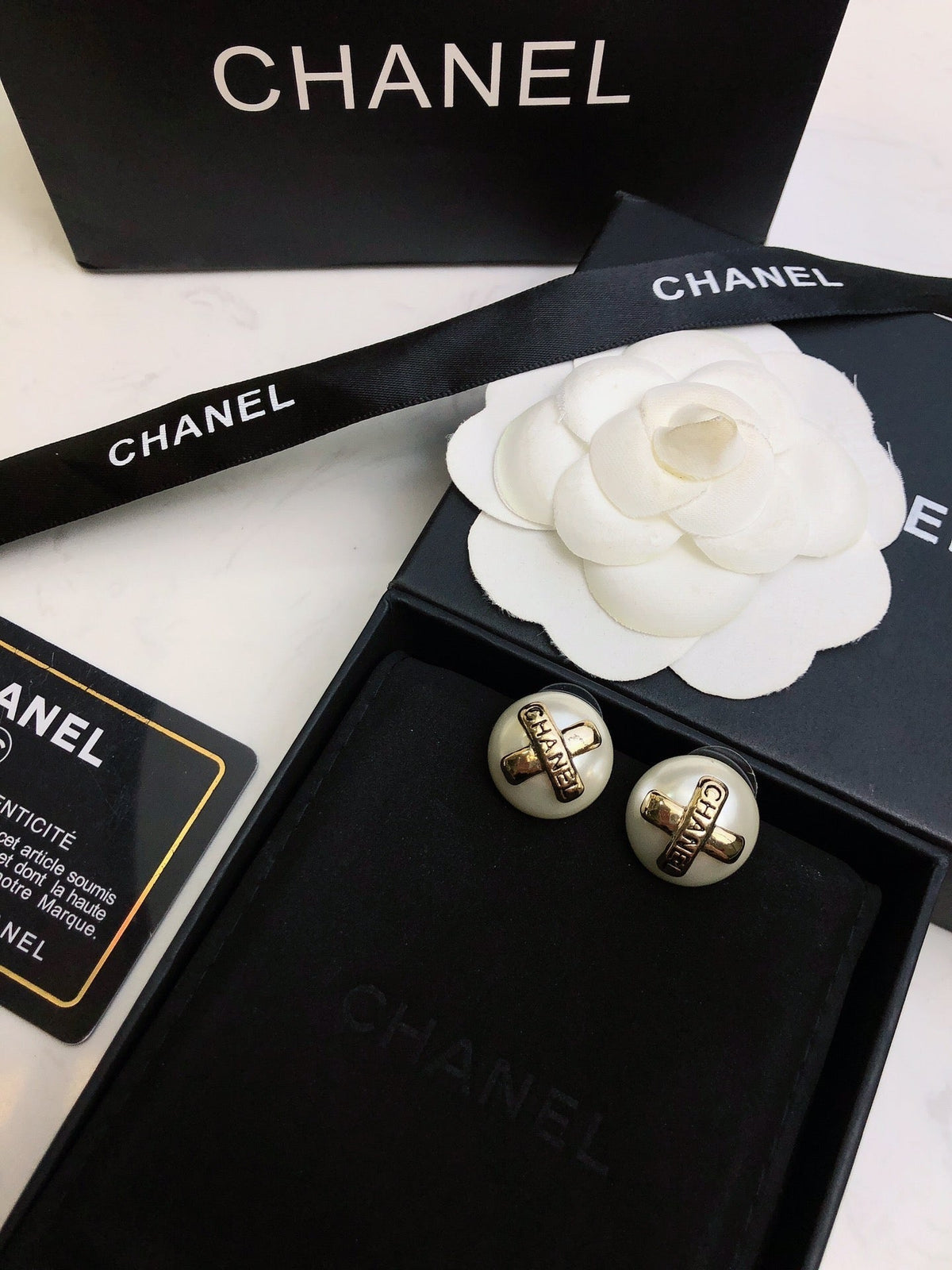 18K  Chanel Pearl Earrings